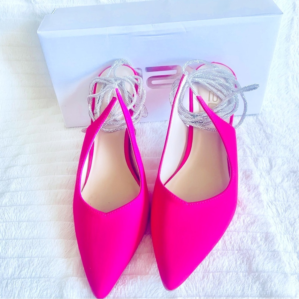 X2B Elegant Hot Pink & Silver Women's Rhinestone Lace Up Heels.